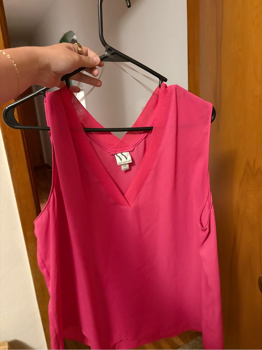 Worthington Sleeveless V-Neck Shell in Hot Pink